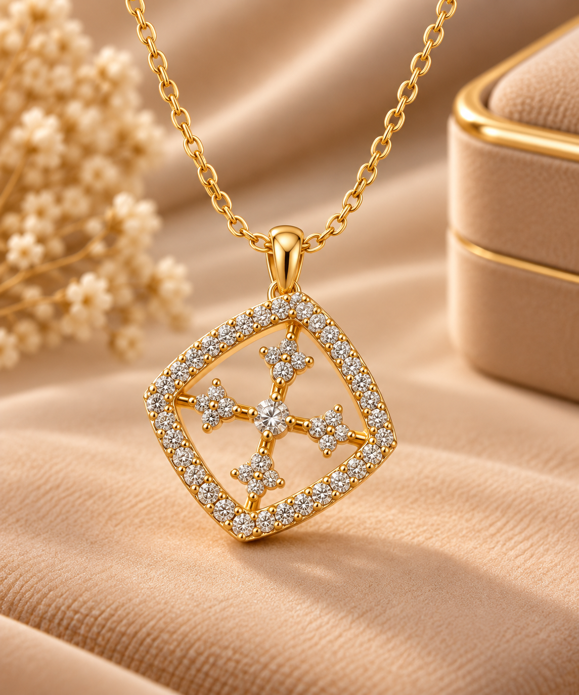 Diamond Floral Gold Pendant Necklace